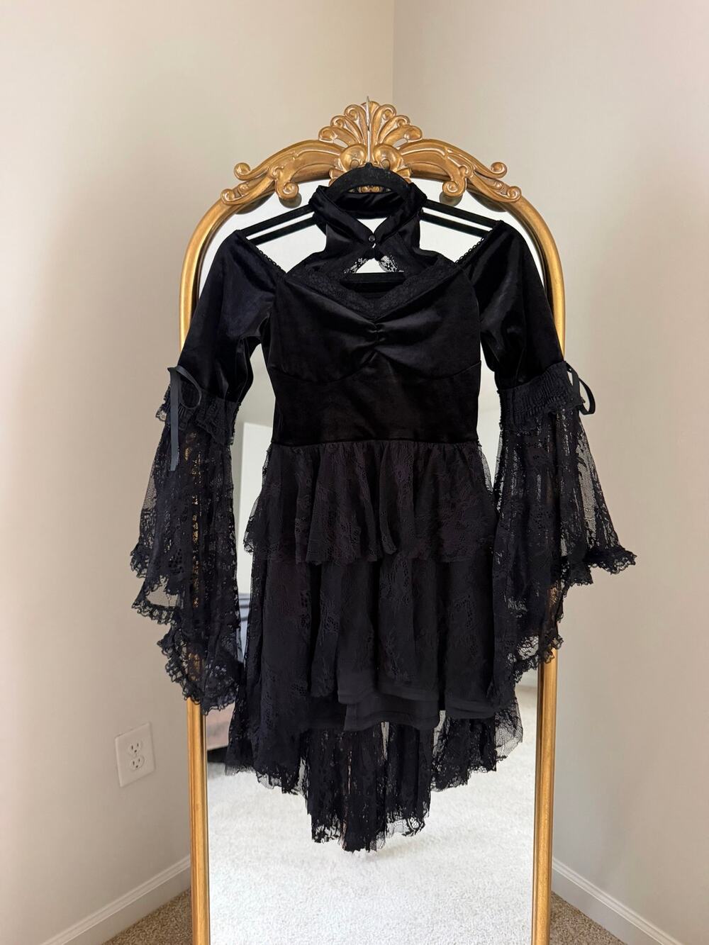 Lolita Gothic Whimsigoth Black Lace Flowy Sleeve Dress